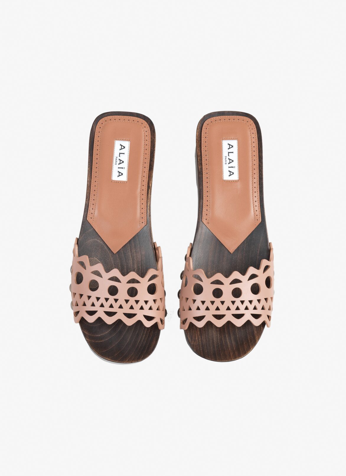 Wooden flat clog ALAÏA BLUSH WOODEN FLAT CLOG